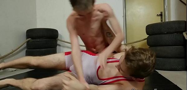  Thin twinks wrestle before sucking and riding